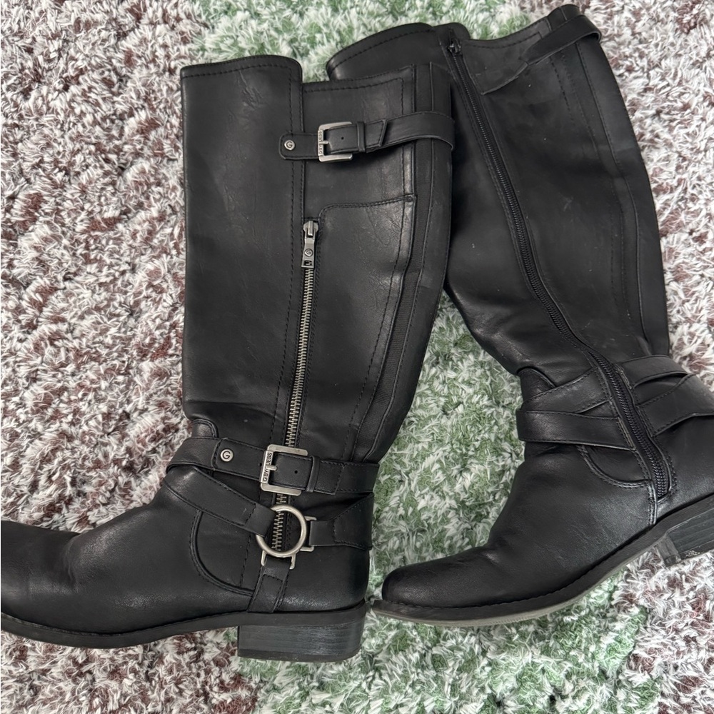 Black Leather Knee-High Boots